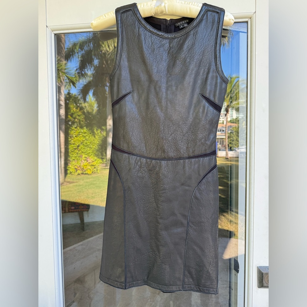 Theory Black Sleeveless Leather Mini Dress